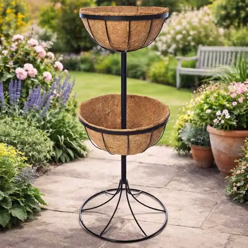 Gr8 Garden 2 Tier Metal Flower Fountain Planter with Coco Liners in Black – 2