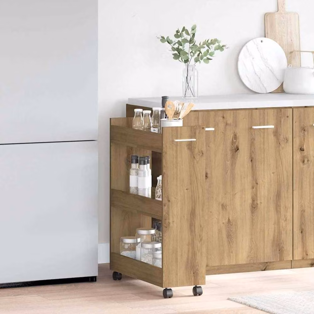 Berkfield Home Artisan Oak Rolling Cabinet in Brown, W/D/H: 60 x 22 x 79 cm – 2