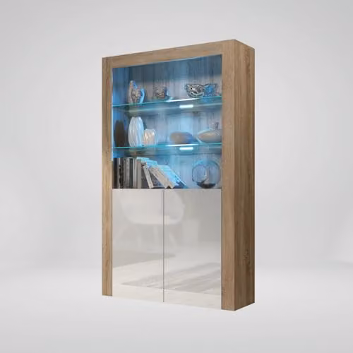 Creative Furniture Modern Oak Sideboard with White Glossy Doors and Integrated Lighting – 4
