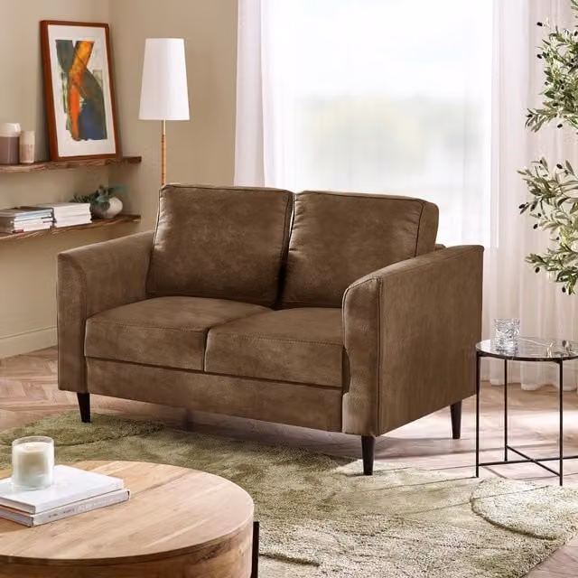 FurnitureboxUK Logan 2 Seater Sofa in Brown Faux Leather – 1