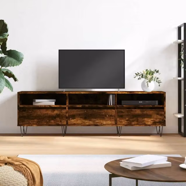 Berkfield Home Smoked Oak TV Cabinet in Brown, W/D/H: 150 x 30 x 44.5 cm
