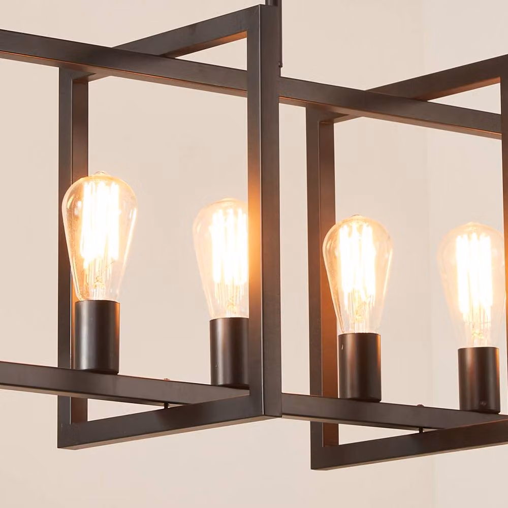NIVOR Modern Black Rectangular 6-Light Adjustable Kitchen Island Pendant Lamp with E27 Socket – 4
