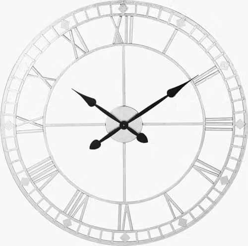 Pacific Lifestyle Large Industrial Skeleton Wall Clock in Silver Metal with Roman Numerals – 2