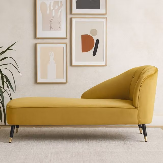 Orsina Modern Velvet Chaise Lounge in Yellow – 1