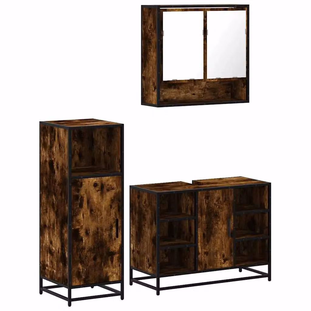 Berkfield Home 3 Piece Industrial Bathroom Furniture Set in Smoked Oak Brown – 2