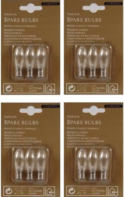 Lumineo White Transparent Glass Candle Bridge Bulbs, 34V 3W, Pack of 4