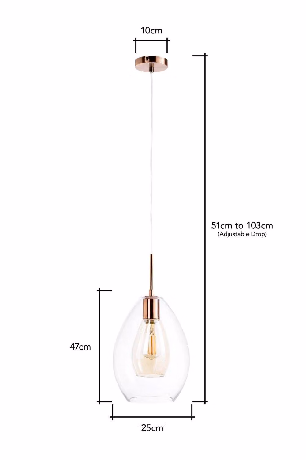 BHS Lighting Carmella Modern Suspended Pendant Ceiling Light in Gold and Transparent Glass – 2