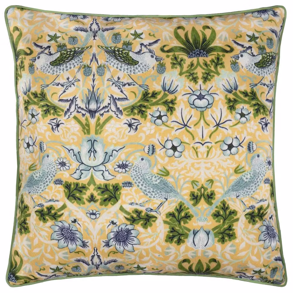 Morris & Co. Strawberry Thief Floral Outdoor Cushion in Yellow, W/D/H: 50 x 50 x 50 cm – 2