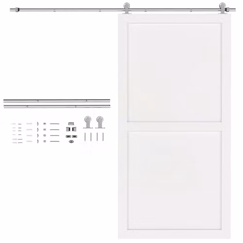 HOMCOM Silver Brushed Stainless Steel Sliding Barn Door Hardware Track Kit – 1