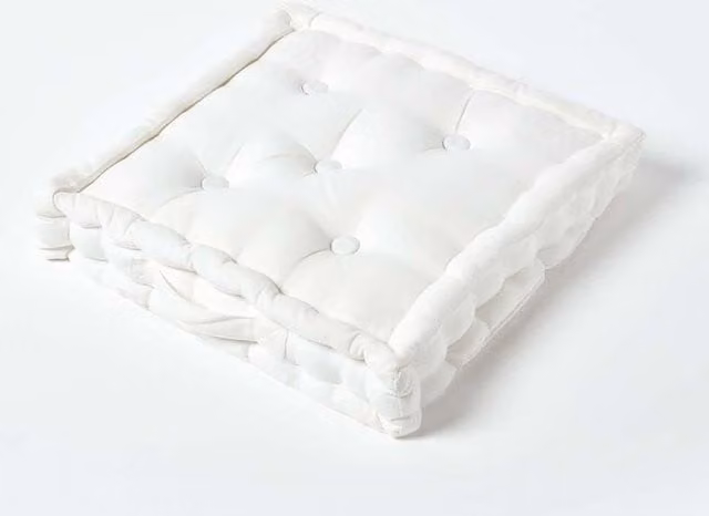 Homescapes Luxury Plain Cotton Floor Cushion in White, W/D/H: 40 x 40 x 8 cm
