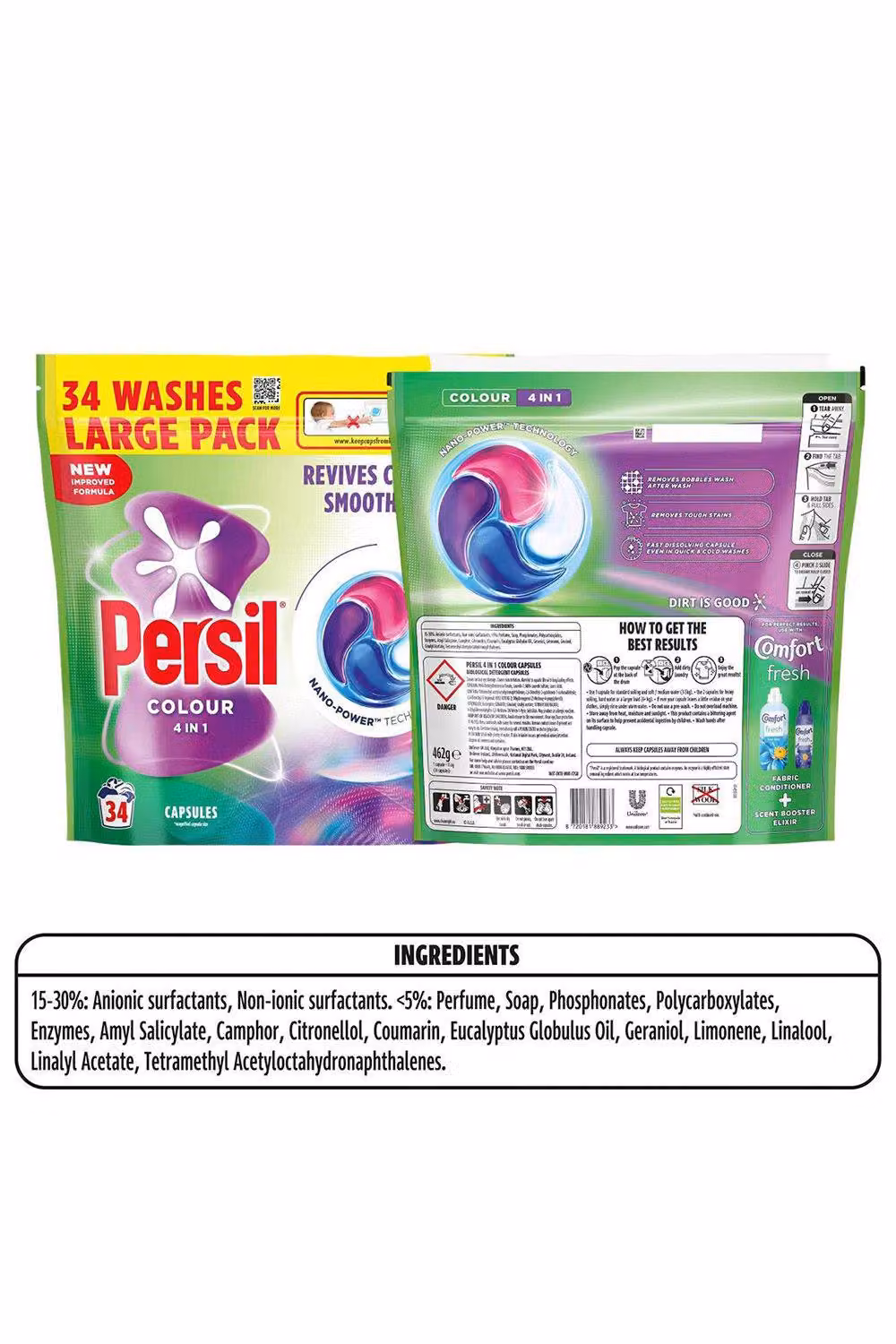 Persil Colour 4 in 1 Fast-Dissolving Laundry Capsules, 34 Washes, White – 4