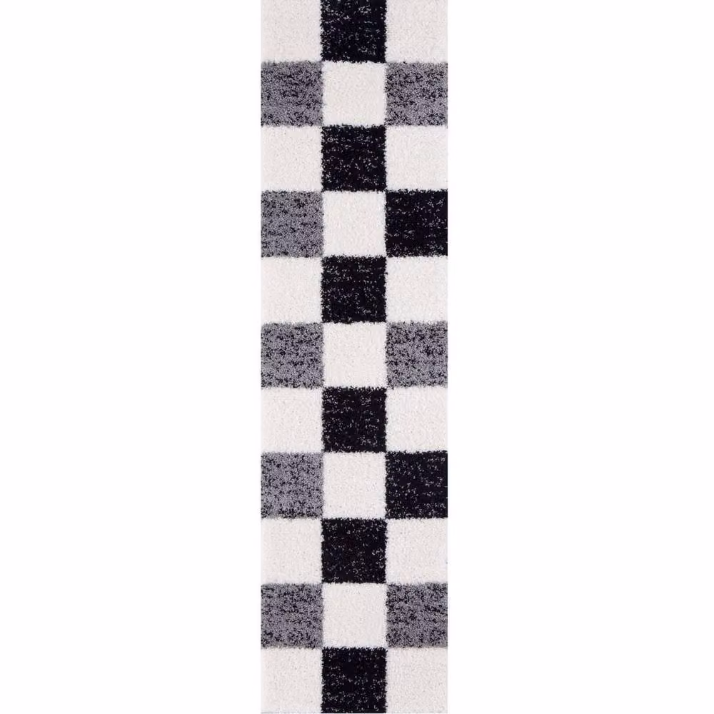 THE RUGS Soft Check High Pile Shaggy Grey and Multicolour Rug, W/D: 60 x 110 cm – 8