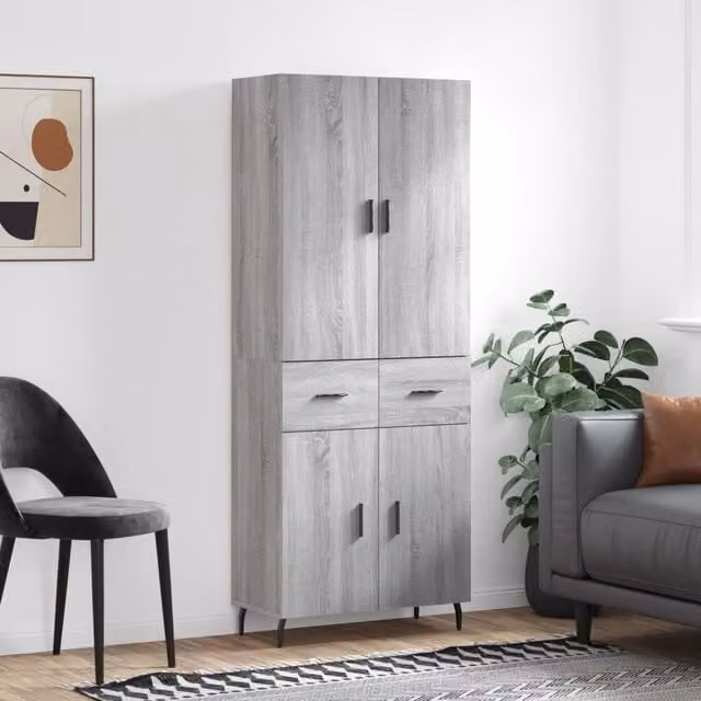 Berkfield Home Grey Sonoma Highboard with Hinged Doors and Internal Shelves, W: 69.5 cm, D: 34 cm, H: 180 cm – 1