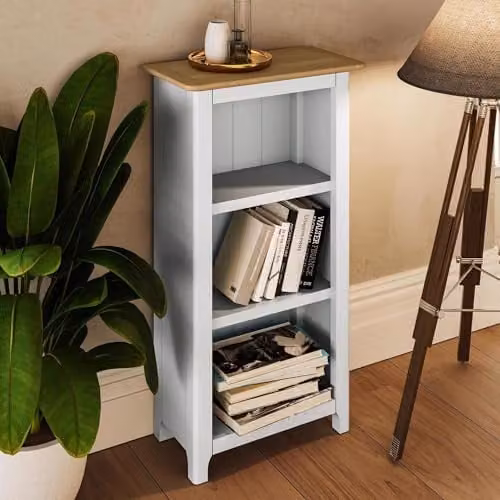 FWStyle White Linen 3 Tier Bookcase with Oak Veneer, W/D/H: 82 x 45 x 23 cm – 2