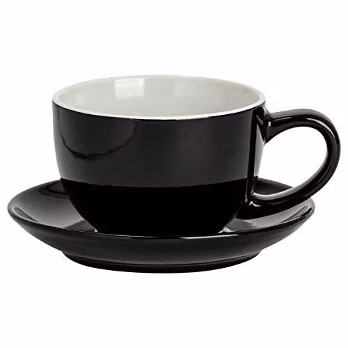 Argon Tableware Black Stoneware Cappuccino Cup and Saucer Set, 250ml – 1