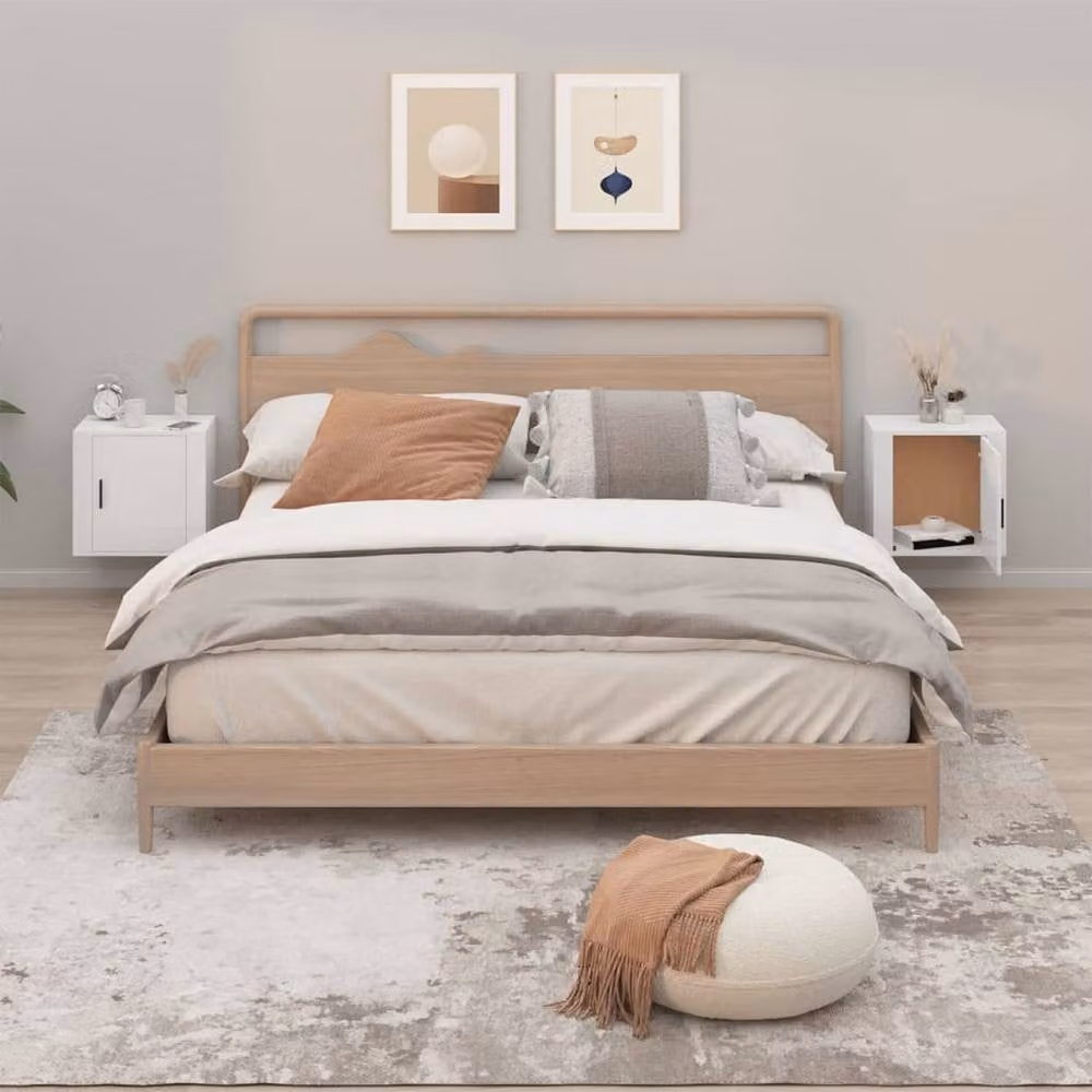 Berkfield Home Set of 2 Wall-mounted Bedside Cabinets in High Gloss White, W: 50 cm, D: 30 cm, H: 47 cm – 1