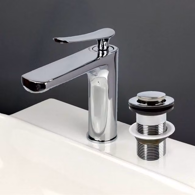 PAWNORA Brass Bathroom Basin Mixer Tap with Pop-Up Waste in Chrome Silver – 1
