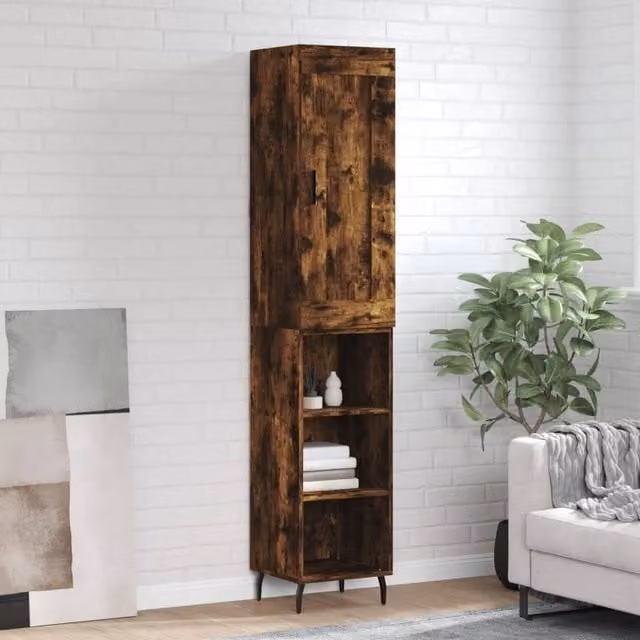 Berkfield Home Smoked Oak Highboard in Brown, W/D/H: 34.5 x 34 x 180 cm