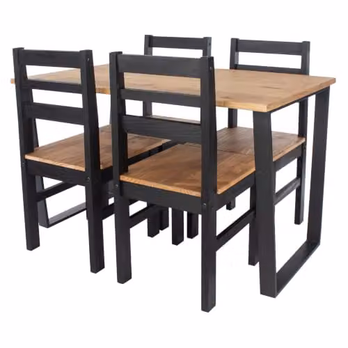 Core Products Texas 5-Piece Industrial Dining Set with Pine Wood Table and Four Black Wax Finish Chairs – 2