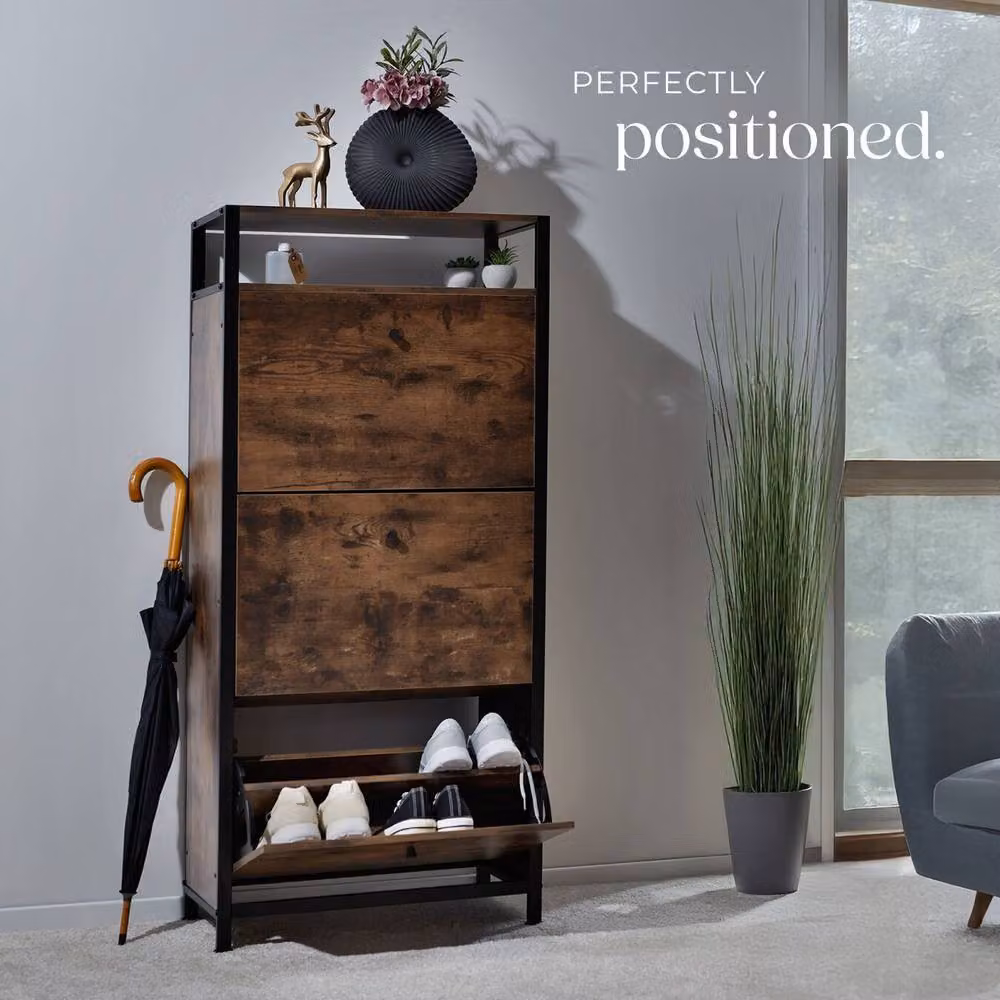 tectake Braddock Industrial Shoe Rack in Dark Brown and Black with Tilting Compartments – 7