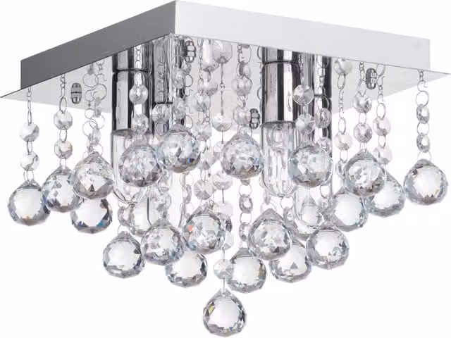 Litecraft Orlando 4 Light Square Flush Ceiling Light in Chrome and Crystal