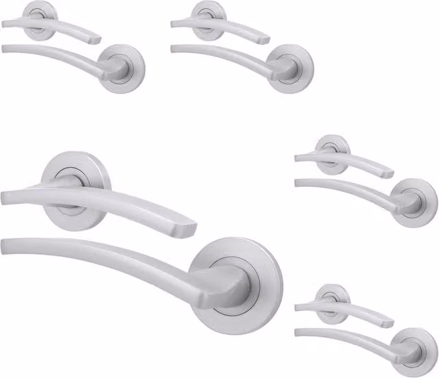 AFIT Satin Chrome Fire Door Handle Internal Lever On Rose, 5 Pack, Silver, W/D/H: 15 x 15 cm