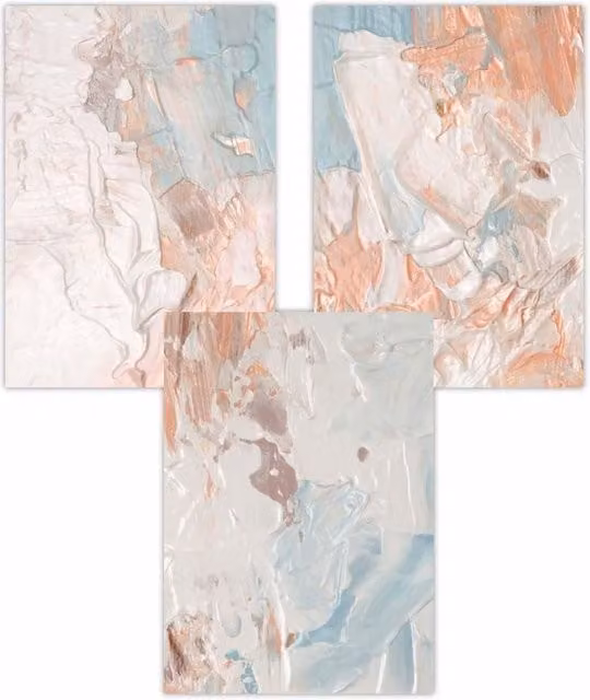 ARTZE Set of 3 Abstract Oil Painting Reproduction Paper Posters in Blue, Ivory and Peach, W: 50 cm, H: 70 cm