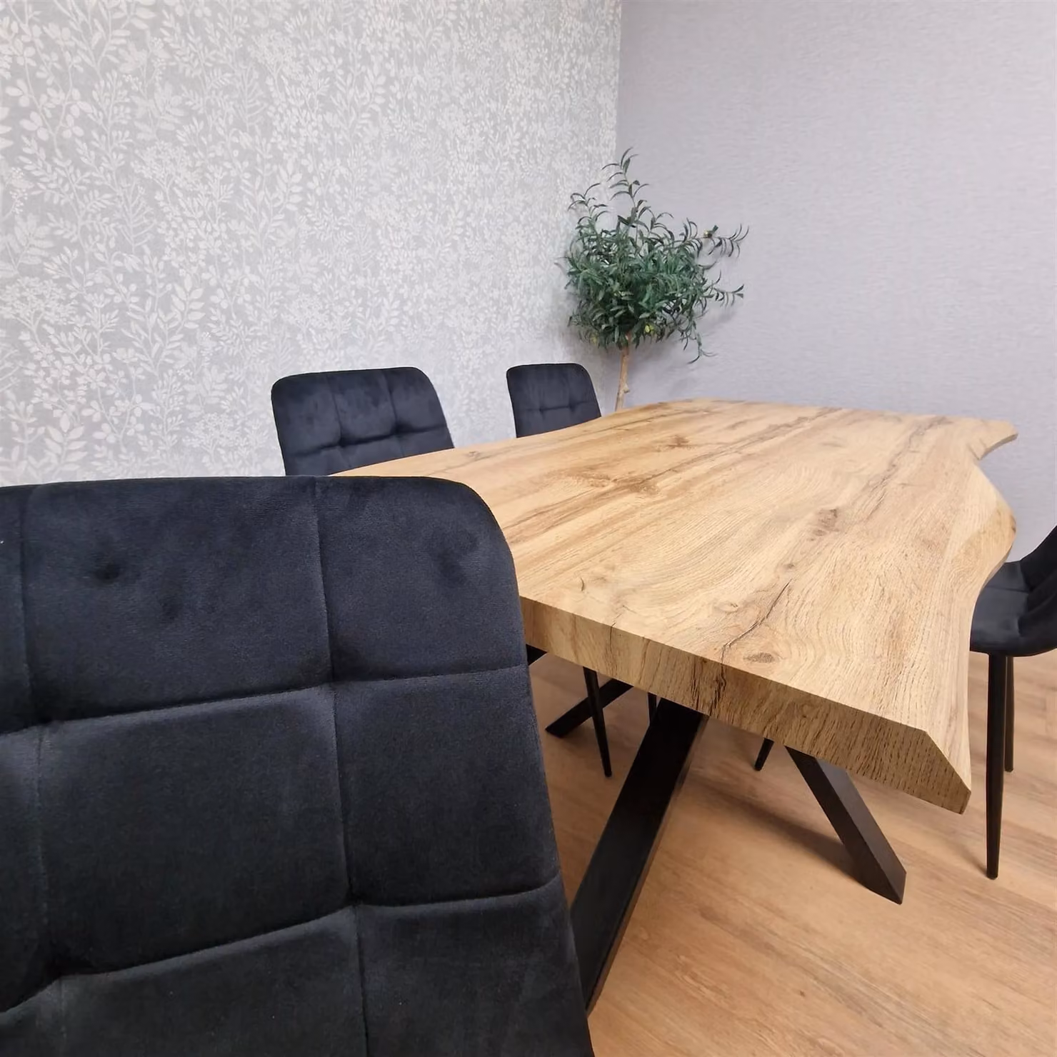 KOSY KOALA Modern Rectangular Wooden Dining Table and 4 Black Velvet Chairs Set in Brown – 2