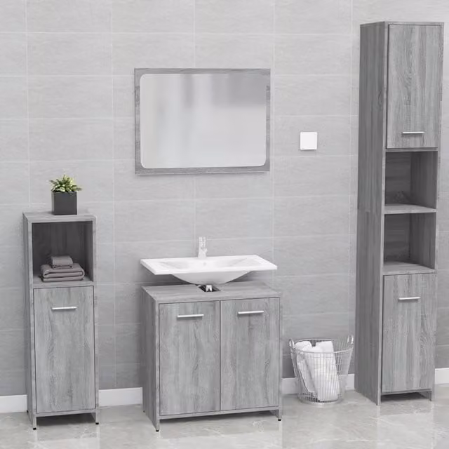 Berkfield Home Modern Grey Bathroom Furniture Set with Mirror Cabinet and Vanity Unit