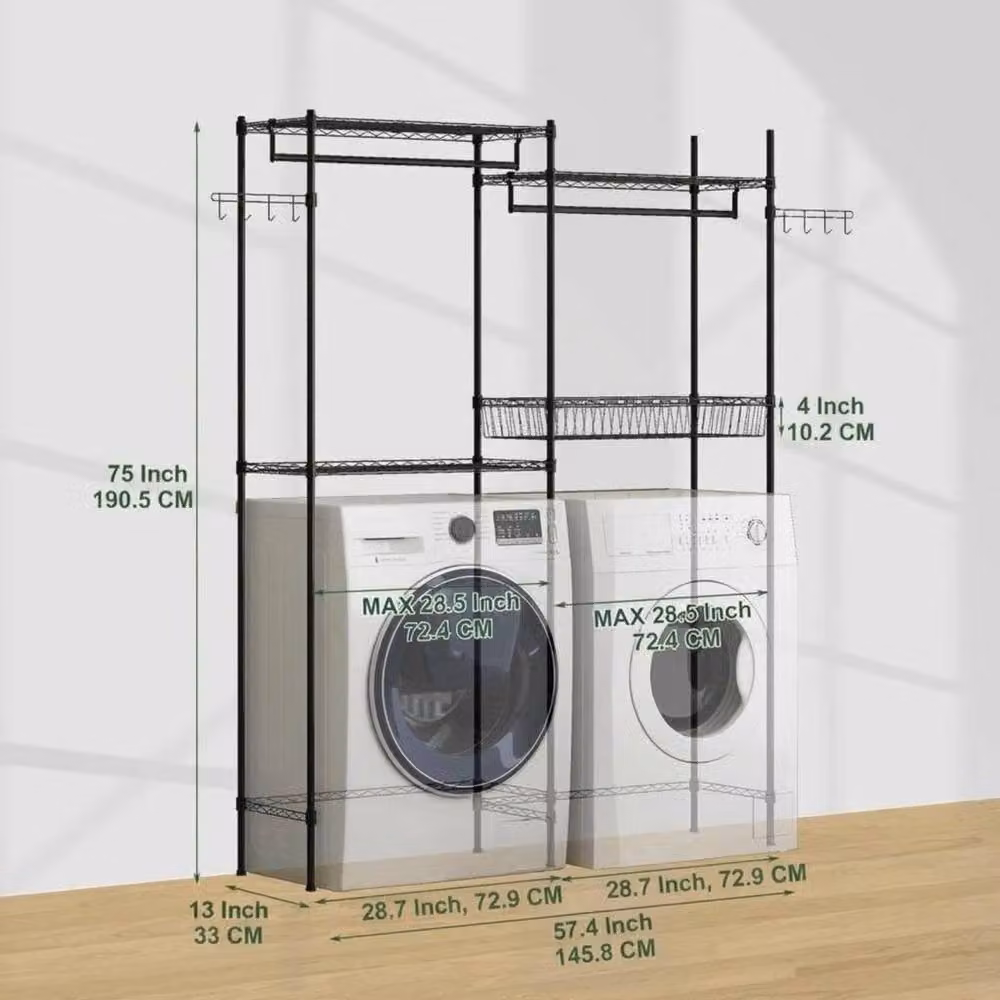 VOGREX Adjustable Height Metal Laundry Room Storage Shelves in Matt Black – 2