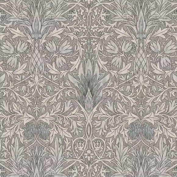 William Morris Snakeshead Digitally Printed Grey and Silver Floral Cotton Fabric