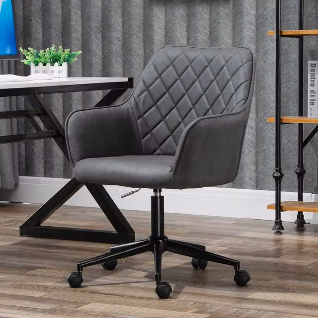 Vinsetto Modern Grey Synthetic Leather Swivel Task Office Chair with Armrests and Castors