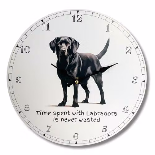 Animal Crackers Love Dogs Black Labrador Wall Clock with Time Spent With Labradors Is Never Wasted Slogan, Diameter: 33 cm – 1