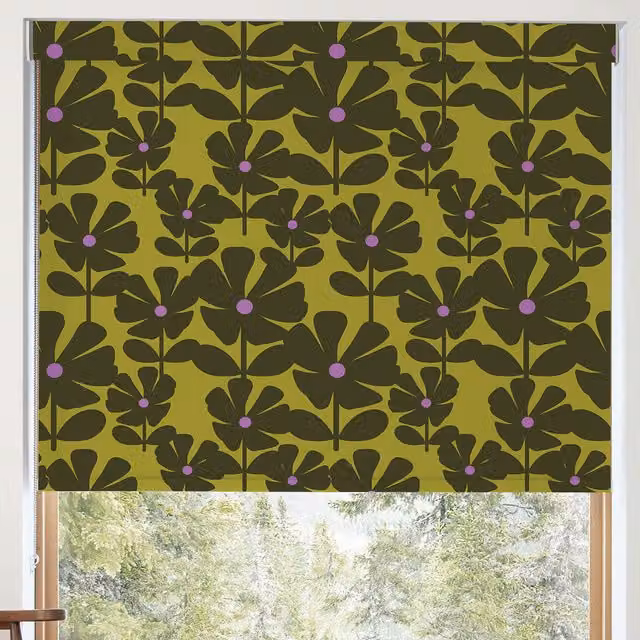 Orla Kiely Wildflower Translucent Made To Measure Roller Blind in Green, Purple and Gold