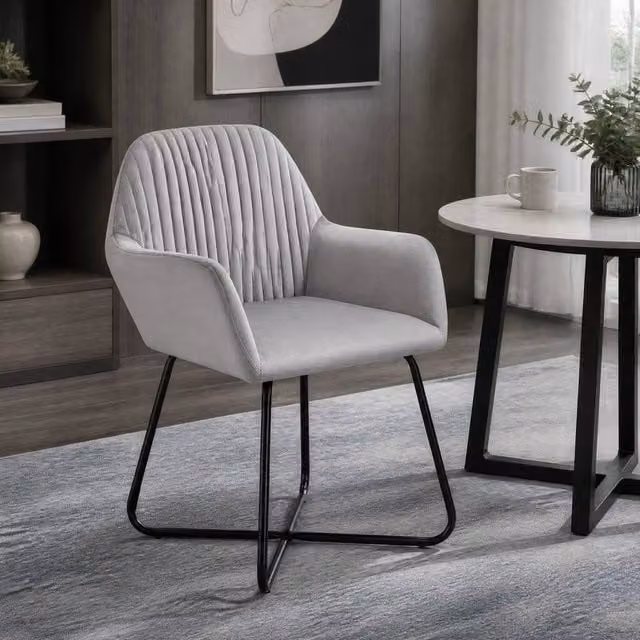 STILVORA Grey Velvet Tub Chair with Metal Base and Armrests – 1
