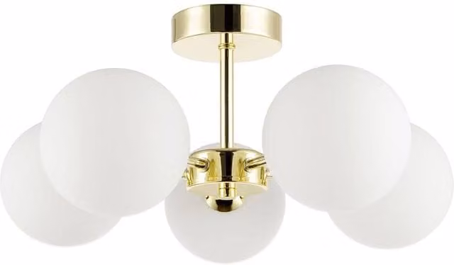 Happy Homewares Modern 5-Arm Ceiling Light in Gold and White with Glass Sphere Shades – 1