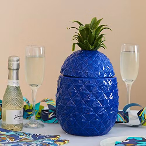 Simpa Blue and Gold Pineapple Ceramic Ice Bucket with Lid – 2