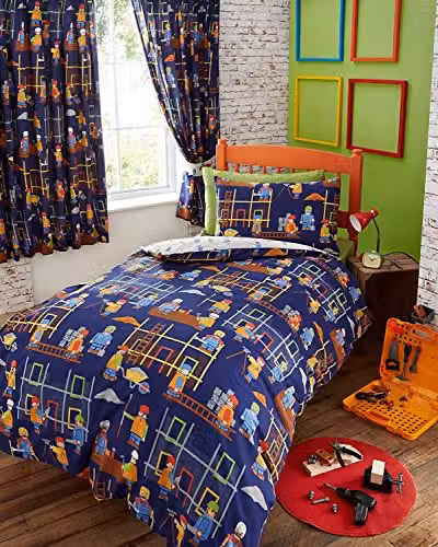 Portfolio Home Building Site Junior Reversible Duvet and Pillowcase Bedding Set, Multicolour