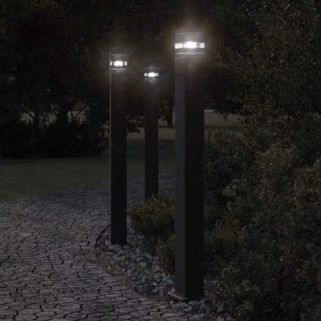 Berkfield Home Set of 3 Black Aluminium Outdoor Motion Sensor Floor Lamps, Height: 110 cm