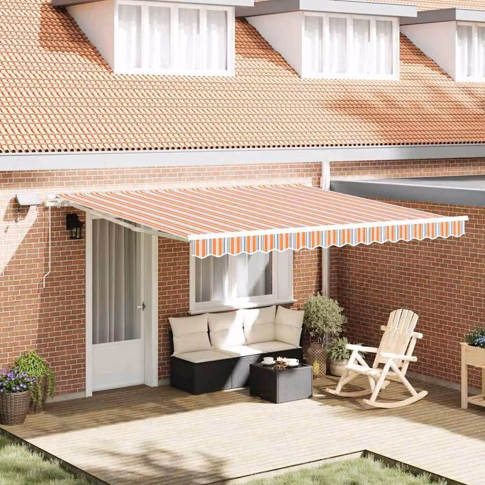 Berkfield Home Manual Retractable Wall-Mounted Folding Arm Awning with Multicolour LED Striped Design, W: 400 cm, D: 300 cm – 2