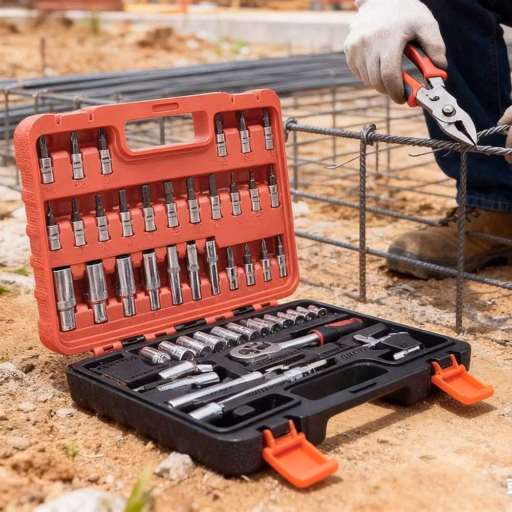 FLAVORA 53-Piece Stainless Steel Home and Car Repair Tool Set in Black – 4