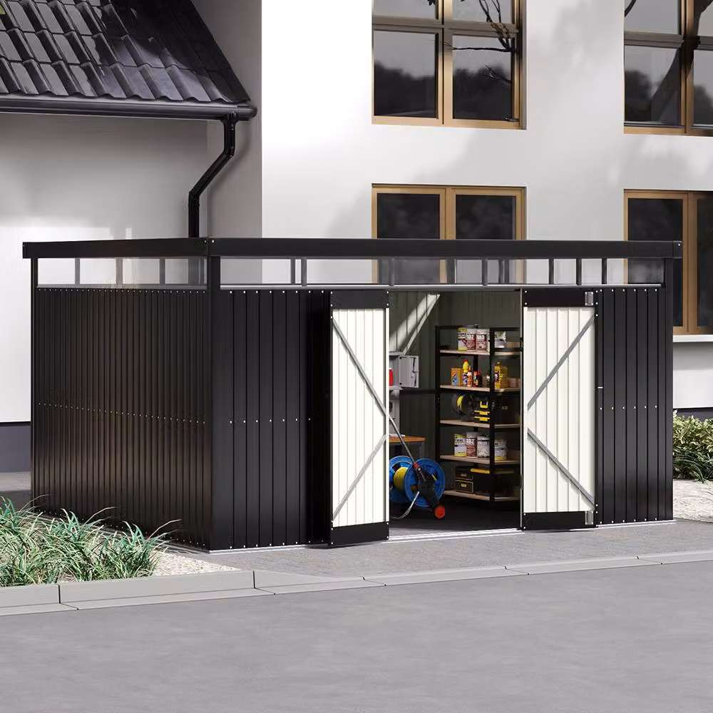 Living and Home Metal Garden Tool Shed in Black, Galvanised Steel, W/D/H: 388 x 301 x 203 cm – 2