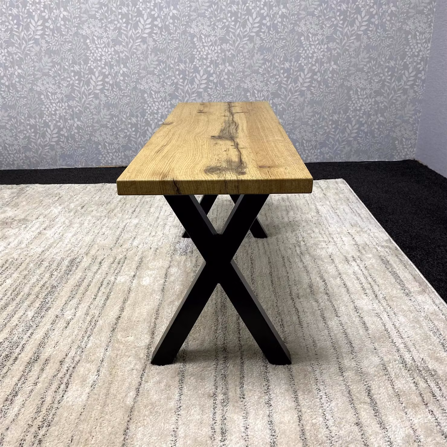 KOSY KOALA Brown Wooden Bench with Black Metal Legs for Dining or Home Office, W/D/H: 120 x 30 x 45 cm – 3