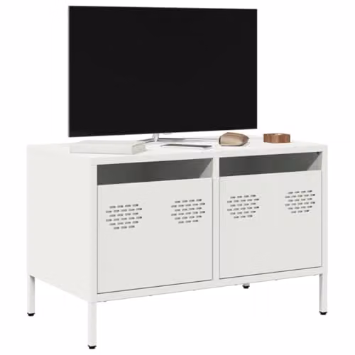 vidaXL Industrial Style TV Cabinet in White Matt Metal, W/D/H: 120 x 40 x 43.5 cm – 3