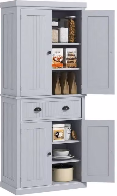 FORGEVIO Tall Kitchen Cupboard and Pantry Cabinet in Matt Grey, H: 183.0 cm, W: 40.2 cm, D: 76.2 cm – 1