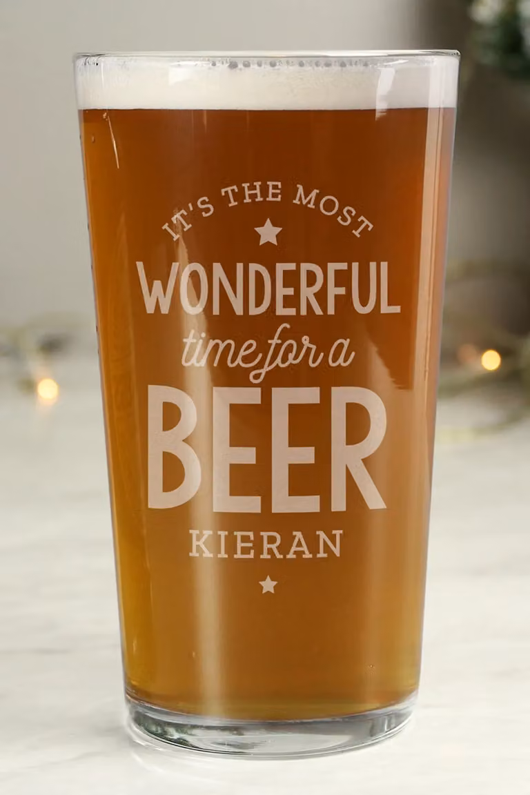 Personalised Memento Company Personalised Wonderful Time For A Beer Pint Glass, 568 ml, Transparent