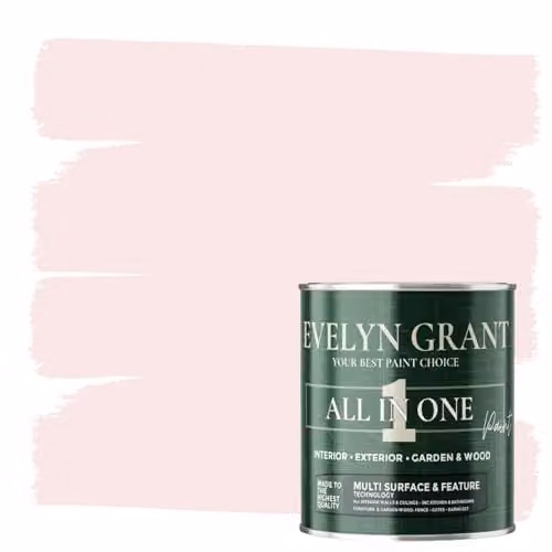 Evelyn Grant All-In-One Multi-Surface Paint for Interior and Exterior Walls, Wood and Masonry, Matt, Blush Pink, 1 l
