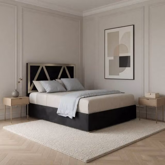 Casani Cliddesden Upholstered Velvet Designer Bed Frame with Metal Accents, W/D/H: 200 x 127 x 189 cm