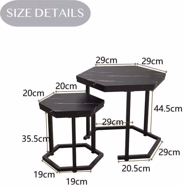 VOGREX Nesting Set of 2 Tables with Black Marble Effect MDF Tops and Metal Frame – 1