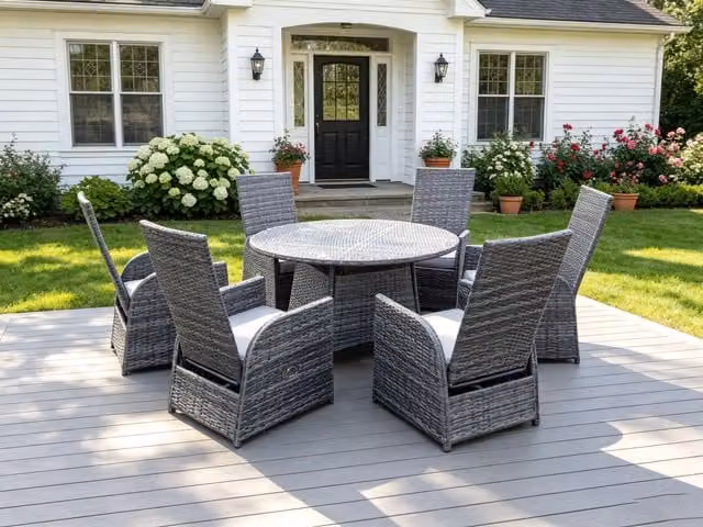 Fimous 6 Seater Outdoor Wicker Rattan Garden Furniture Set with Round Table in Dark Grey